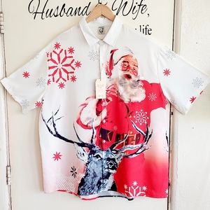 Hardaddy men's Santa Hawaiian button up shirt short sleeve shirt size 2XL NWT.🎅